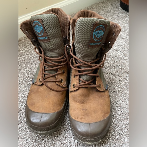 Palladium Brown and Green Waterproof Boots - Picture 1 of 6